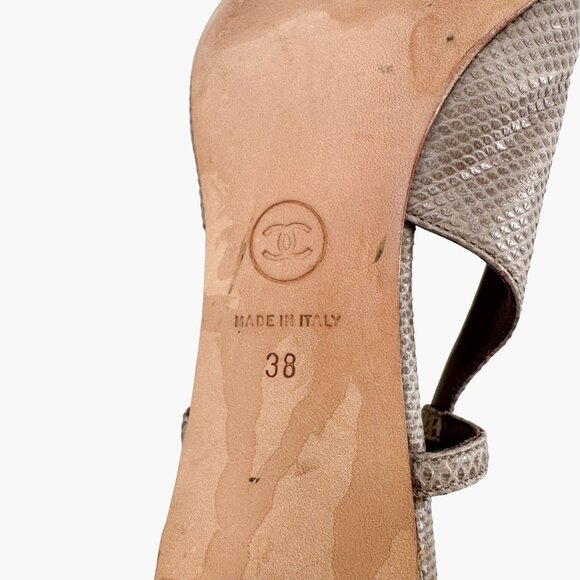 Chanel CC Cap Toe Slingback Kitten Pumps Heels Taupe Leather Size 38 US 7-7.5 - Picture 16 of 16